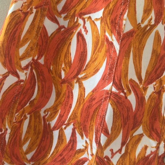 Anthropologie Maeve Banana Grove Denim Midi Skirt Sz 2 Orange & White Tropical - Picture 5 of 9